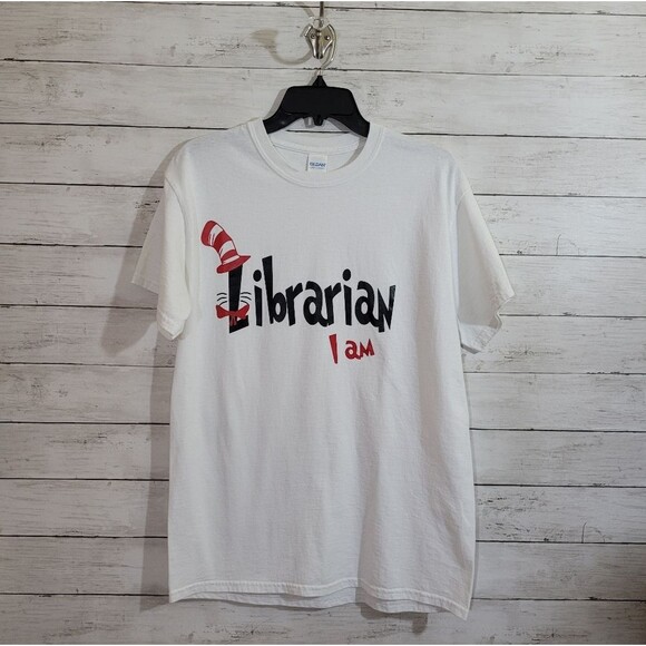 Dr Seuss Day School "Librarian I Am" Librarian Tee 100% Cotton Size Medium - Picture 7 of 7